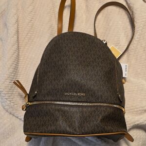 Michael Kors Dark Brown Backpack with Gold Accents